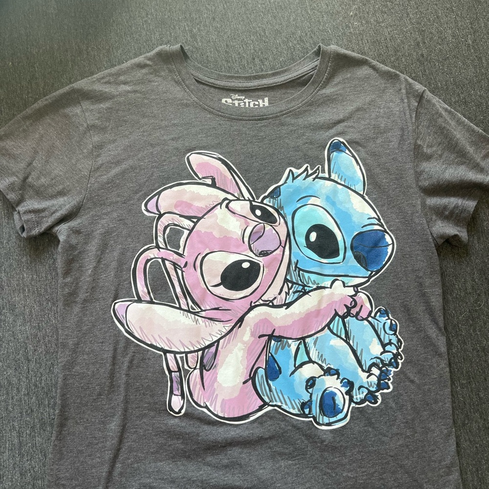 Disney Gray and Pink Short Sleeve Tee with Cartoon Characters